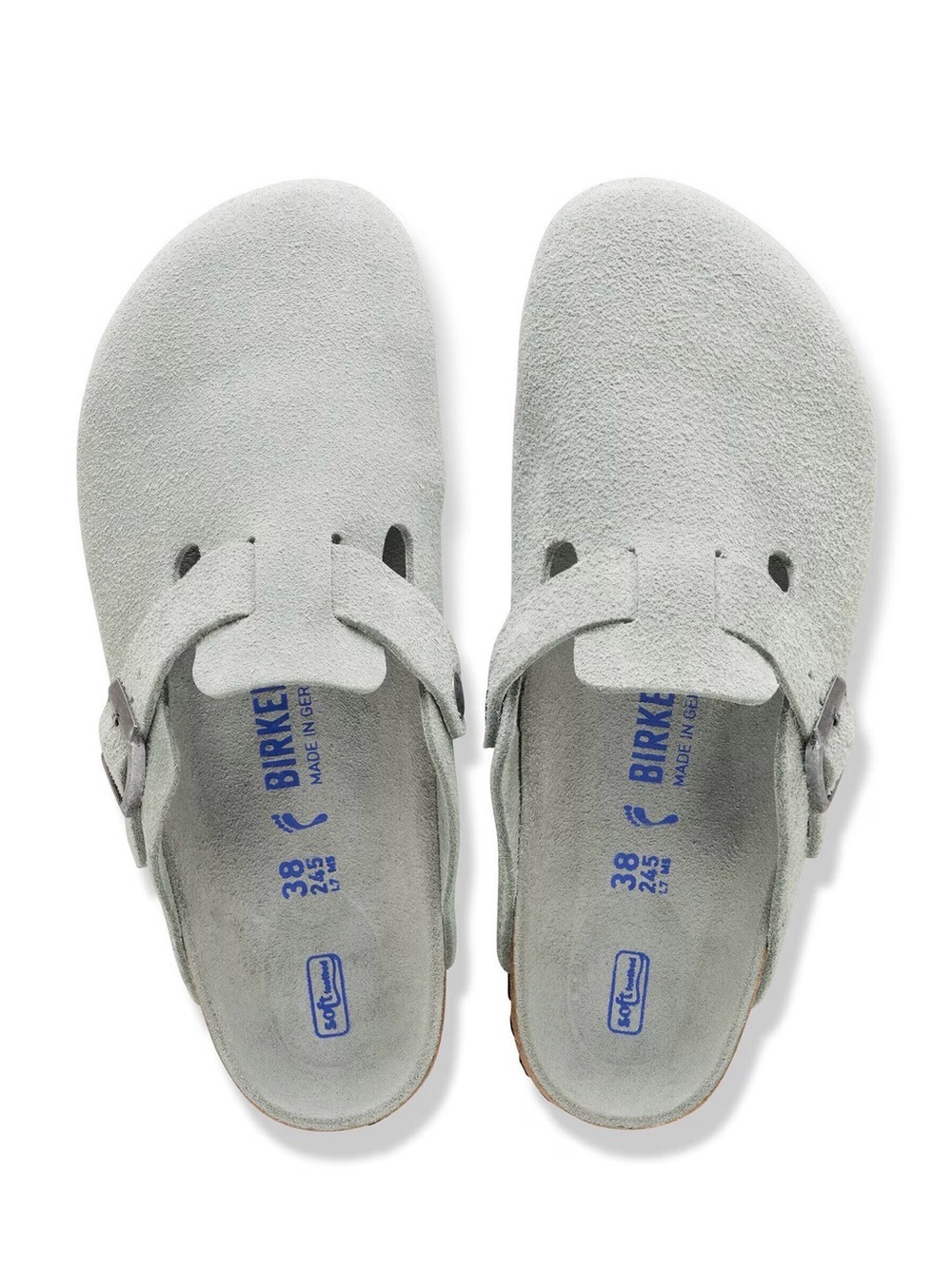New in box Birkenstock Boston Soft Footbed Suede Leather Sage Grey